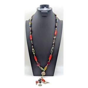Antique/Vtg Murano Venetian Millefiori African Trade Beads Dangle 34" Necklace